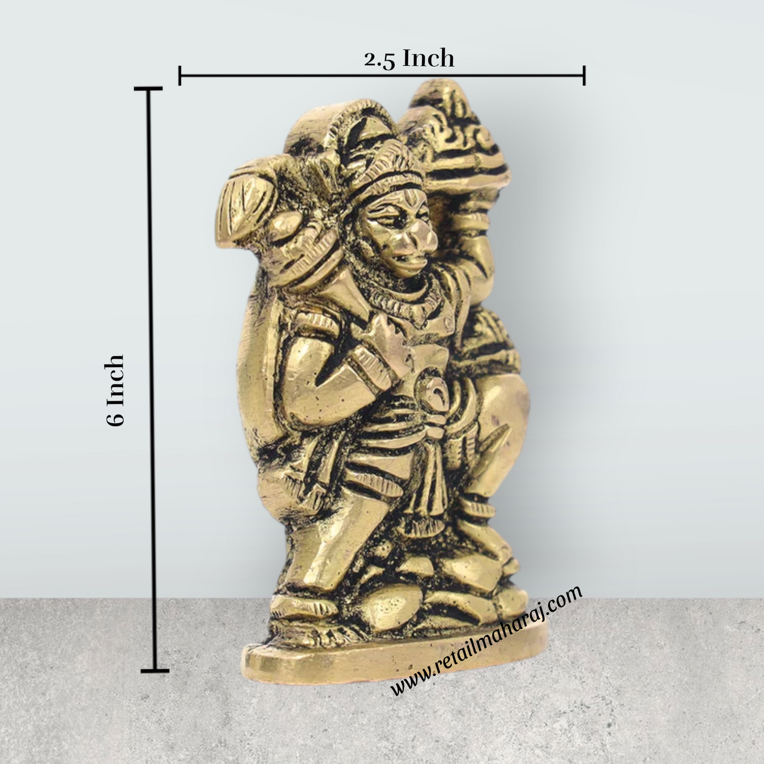 Anjaneya Statue Lifting Sanjeevani – 3 X 1.5 Inches | Antique Brass Idol/ Hanuman Statue For Strength & Pooja - Retail Maharaj