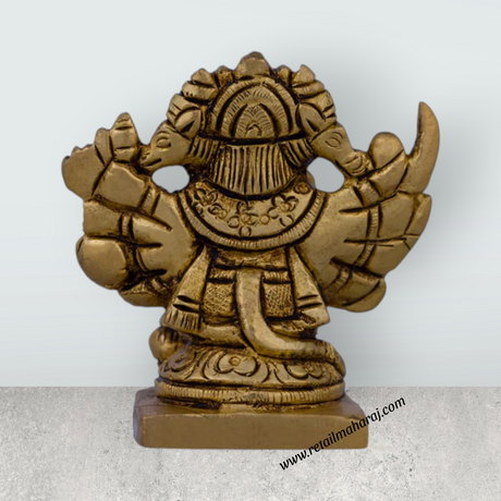 Panchmukhi Hanuman Murti - 3 X 2.5 Inches | Antique Brass Idol/ Sitting 5 Face Anjaneya Statue For Protection - Retail Maharaj
