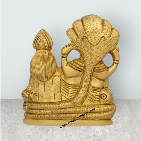 Vishnu Lakshmi Idol With Sheshnag - 3 x 4 Inches | Antique Brass Idol / Laxmi Vishnu Murti for Pooja - Retail Maharaj