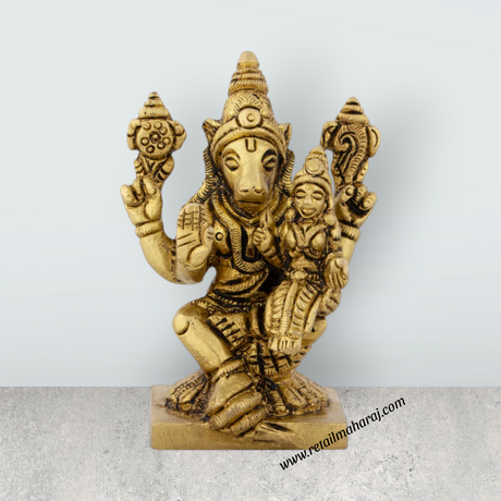 Varaha Lakshmi Murti - 3 x 2 Inches | Antique Brass Idol/ Lakshmi Varaha Swamy for Pooja/ 260 Gms Approx - Retail Maharaj