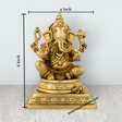 Ganesh Murti Sitting On Chowki - 6 x 4 Inches | Antique Brass Idol/ Ganpati Murti for Pooja/ 1.970 Kgs - Retail Maharaj