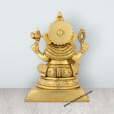 Ganesh Murti Sitting On Chowki - 6 x 4 Inches | Antique Brass Idol/ Ganpati Murti for Pooja/ 1.970 Kgs - Retail Maharaj