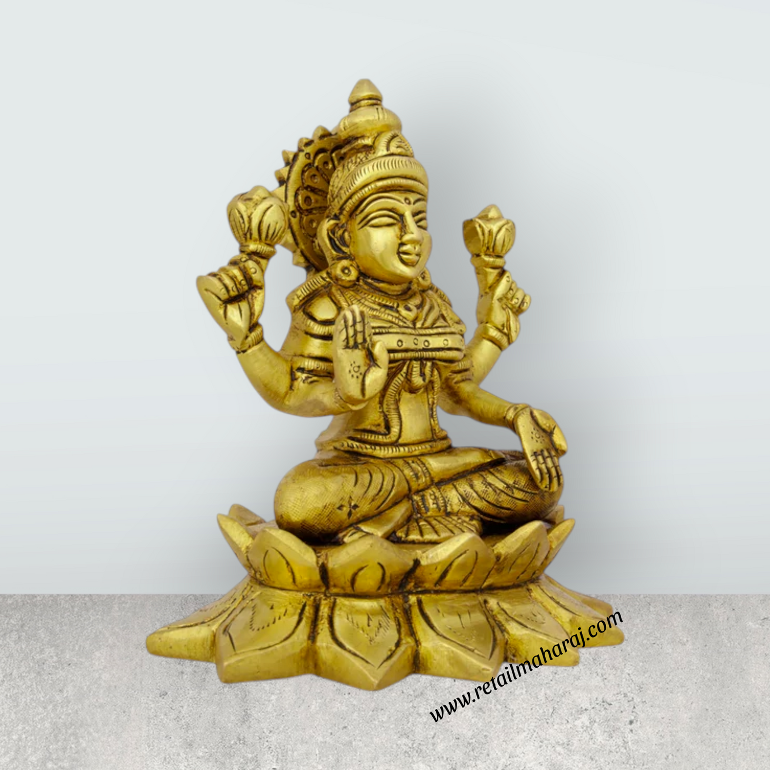Lakshmi Idol - 5.5 x 4.5 Inches | Antique Brass Idol/ Laxmi Murti/ Lakshmi Murti for Pooja/ 1.410 Kgs Approx - Retail Maharaj