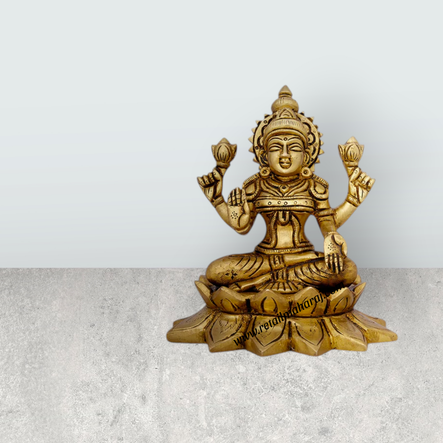 Lakshmi Idol - 5.5 x 4.5 Inches | Antique Brass Idol/ Laxmi Murti/ Lakshmi Murti for Pooja/ 1.410 Kgs Approx - Retail Maharaj