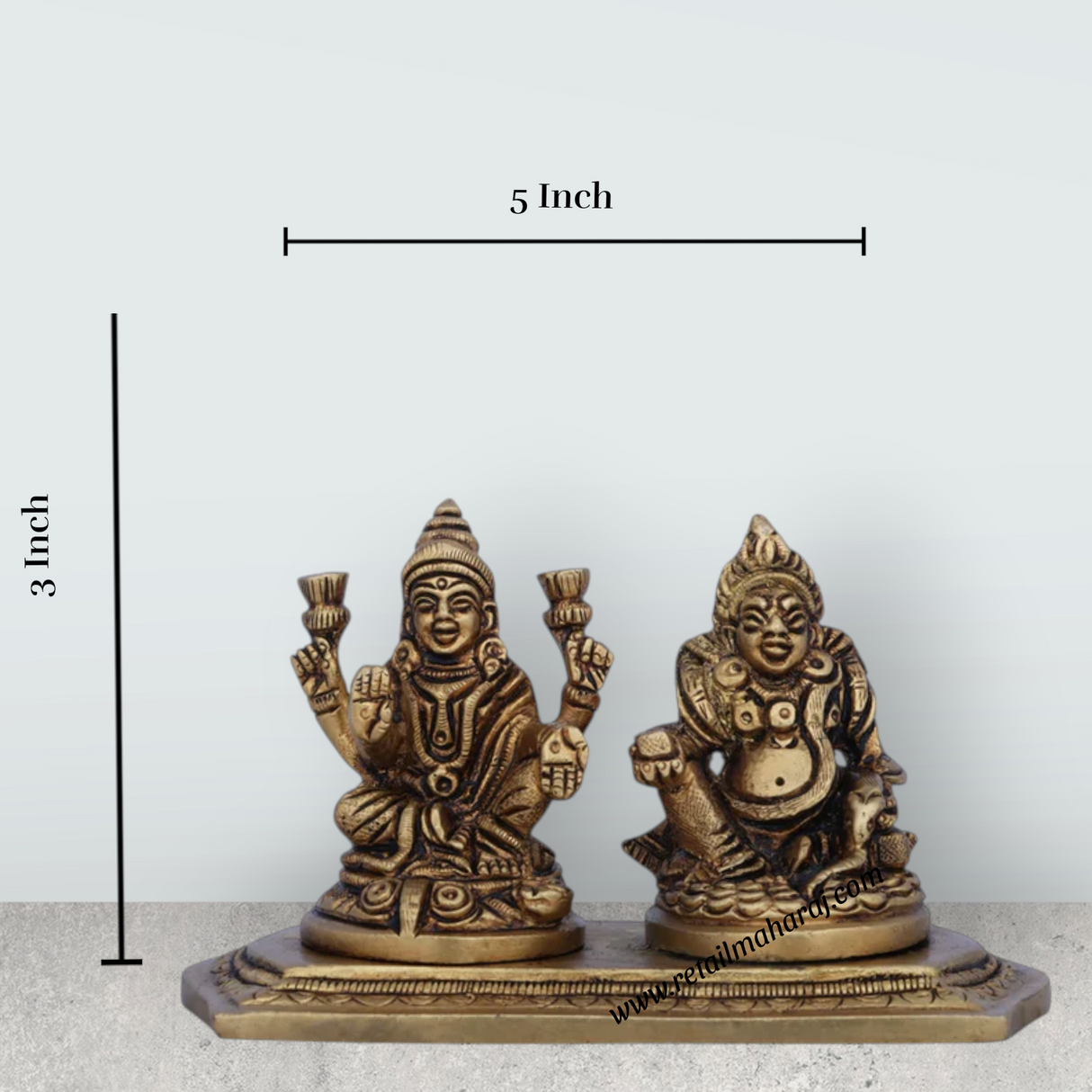 Laxmi Kuber Idol - 3 x 5 Inches | Antique Brass Idol/ Kubera Lakshmi Idol for Pooja/ 600 Gms Approx