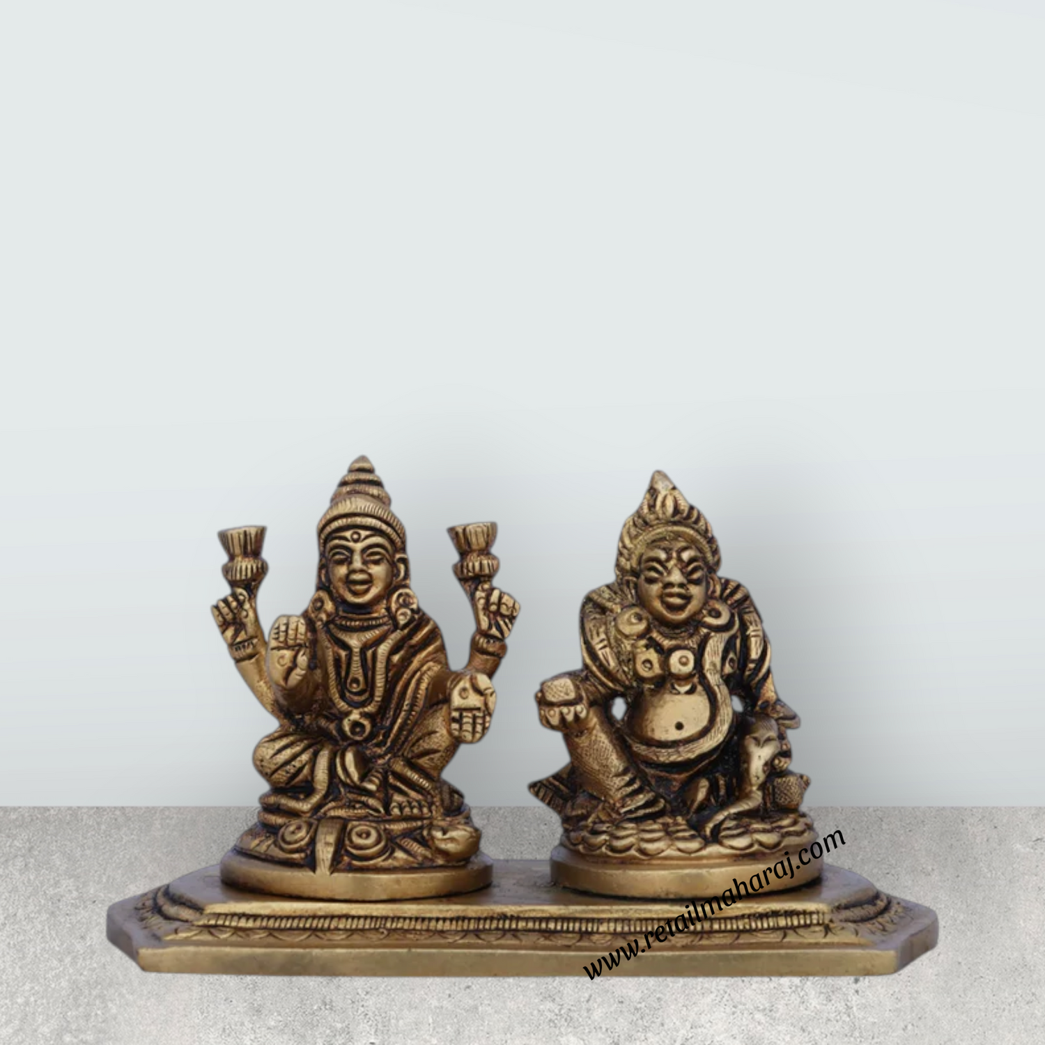 Laxmi Kuber Idol - 3 x 5 Inches | Antique Brass Idol/ Kubera Lakshmi Idol for Pooja/ 600 Gms Approx