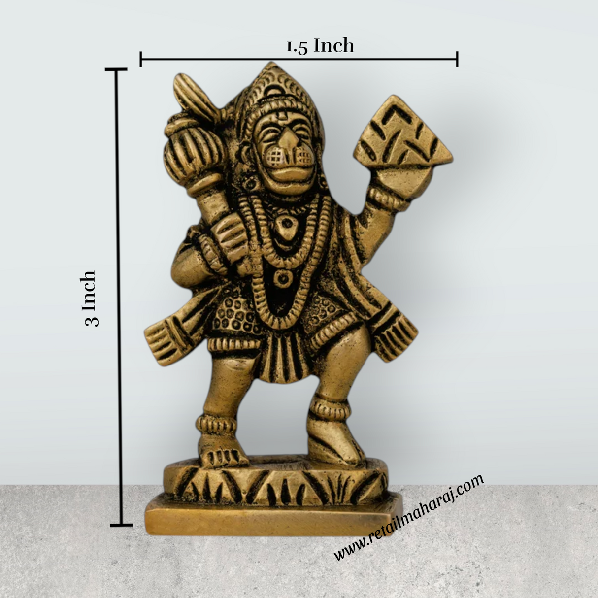 Anjaneya Statue Carrying Sanjeevani - 3 X 1.5 Inches | Antique Brass Idol/ Standing Hanuman Statue For Strength - Retail Maharaj