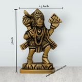 Anjaneya Statue Carrying Sanjeevani - 3 X 1.5 Inches | Antique Brass Idol/ Standing Hanuman Statue For Strength - Retail Maharaj