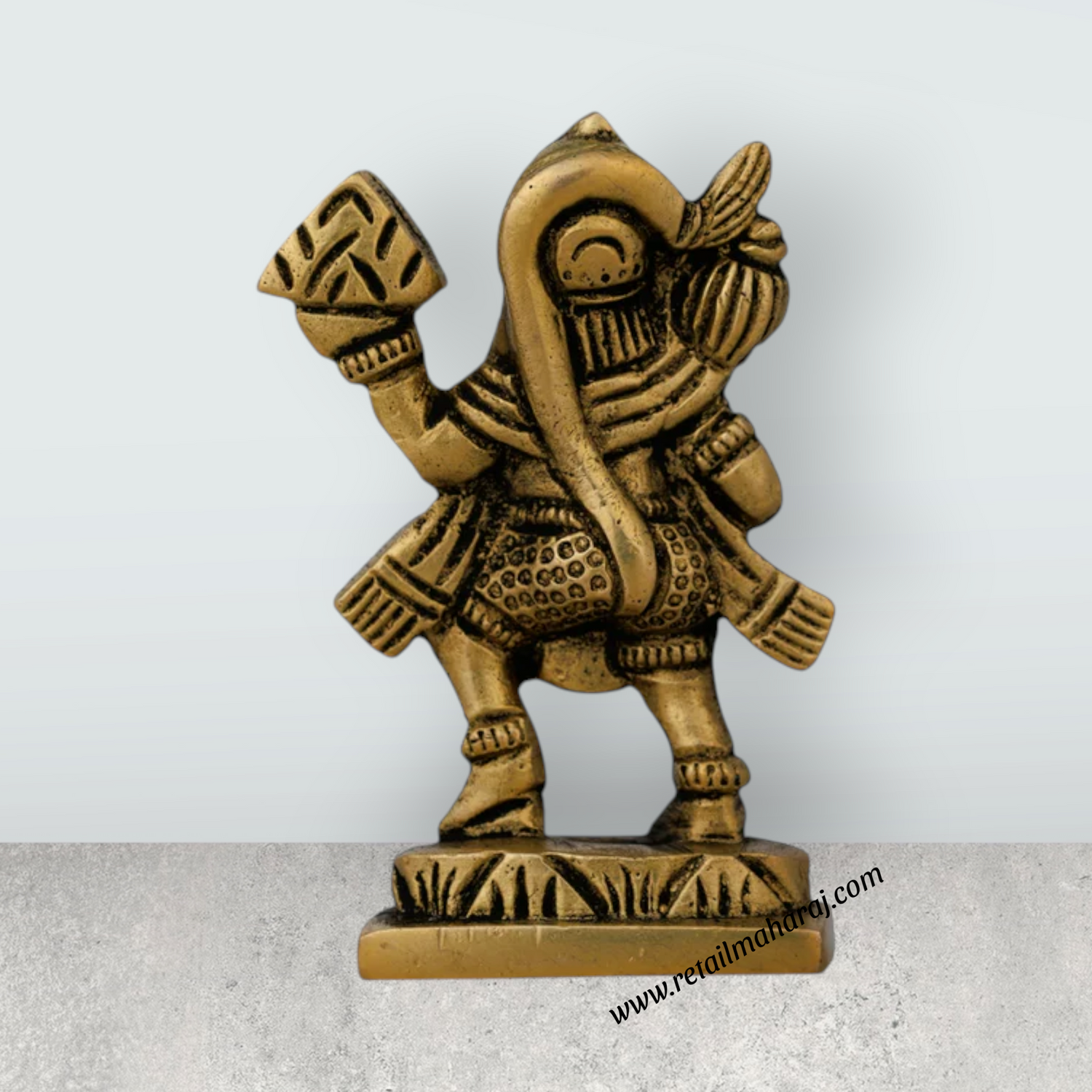 Anjaneya Statue Carrying Sanjeevani - 3 X 1.5 Inches | Antique Brass Idol/ Standing Hanuman Statue For Strength - Retail Maharaj