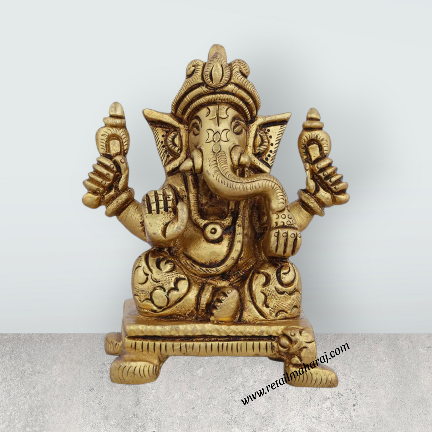 Ganesh Murti - 4 x 3 Inches | Antique Brass Idol/ Vinayaka Idol/ Ganpati Murti for Pooja/ 550 Gms Approx