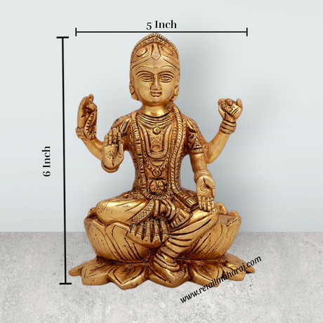 Bala Tripura Sundari Idol Sitting On Lotus - 6 x 5 Inches | Antique Brass Idol/ Balambigai Statue for Pooja - Retail Maharaj