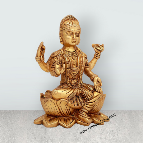 Bala Tripura Sundari Idol Sitting On Lotus - 6 x 5 Inches | Antique Brass Idol/ Balambigai Statue for Pooja - Retail Maharaj