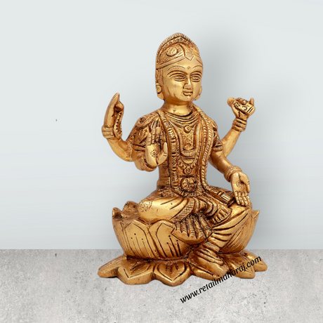 Bala Tripura Sundari Idol Sitting On Lotus - 6 x 5 Inches | Antique Brass Idol/ Balambigai Statue for Pooja - Retail Maharaj
