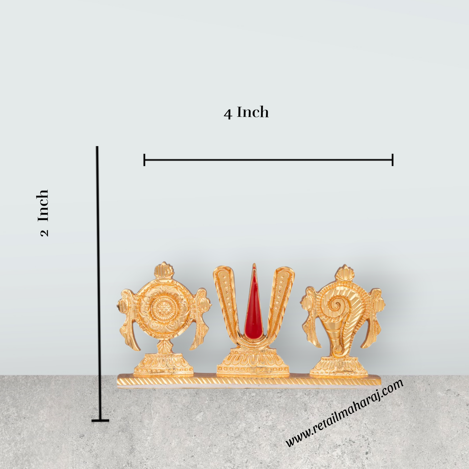 Shankh Chakra Tilak Stand - 2 x 4 Inches | Gold Polish Chakra Tilak Shankh for Pooja/ 100 Gms Approx - Retail Maharaj