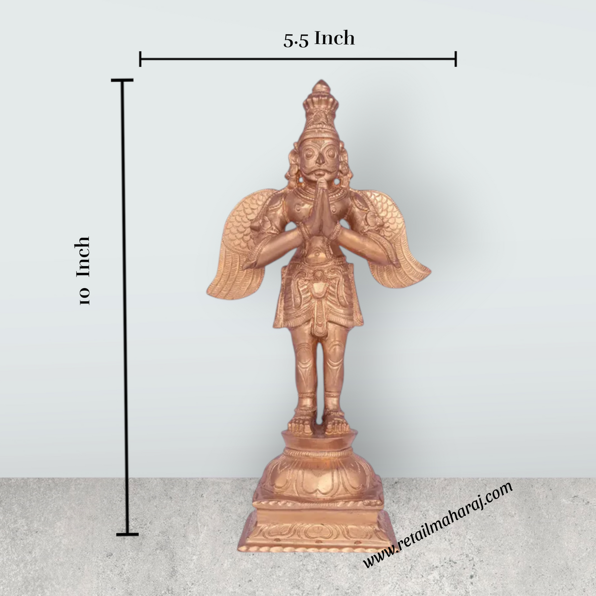 Garudan standing On Base Murti - 10 x 5.5 Inches | Panchaloham Statue / Garuda bhagavan Sculpture For Pooja - Retail Maharaj