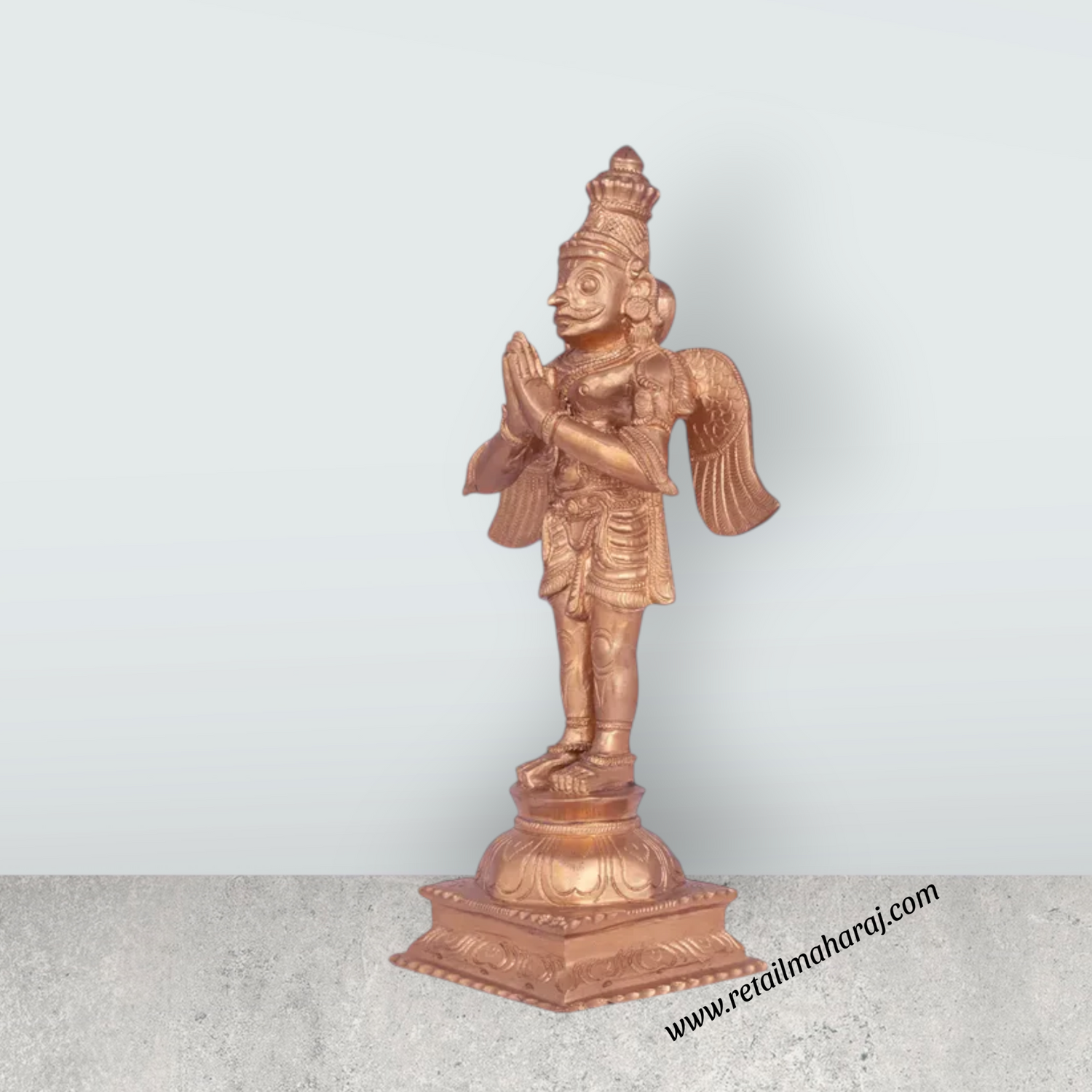 Garudan standing On Base Murti - 10 x 5.5 Inches | Panchaloham Statue / Garuda bhagavan Sculpture For Pooja - Retail Maharaj