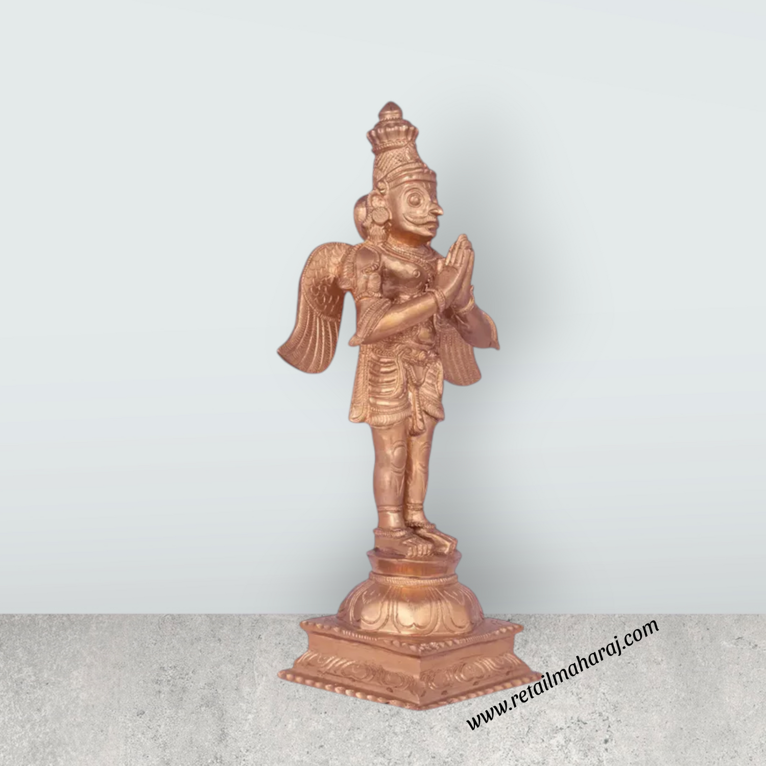 Garudan standing On Base Murti - 10 x 5.5 Inches | Panchaloham Statue / Garuda bhagavan Sculpture For Pooja - Retail Maharaj