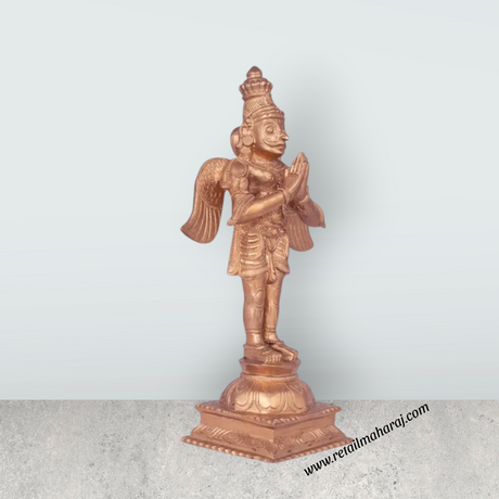 Garudan standing On Base Murti - 10 x 5.5 Inches | Panchaloham Statue / Garuda bhagavan Sculpture For Pooja - Retail Maharaj