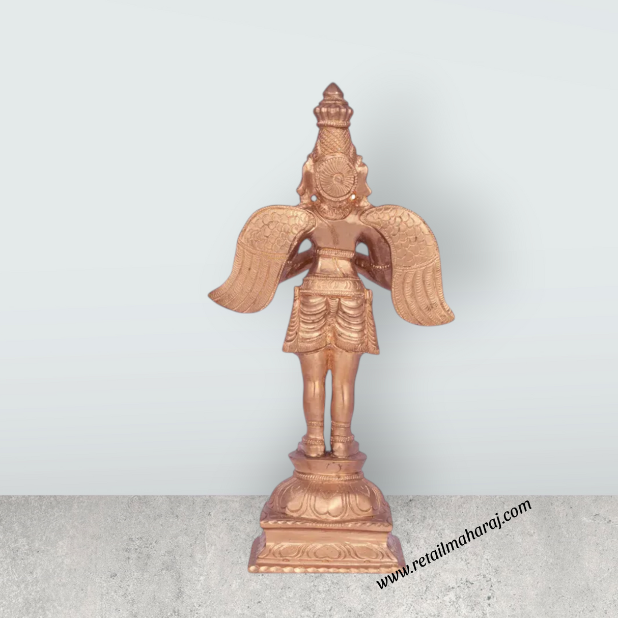 Garudan standing On Base Murti - 10 x 5.5 Inches | Panchaloham Statue / Garuda bhagavan Sculpture For Pooja - Retail Maharaj
