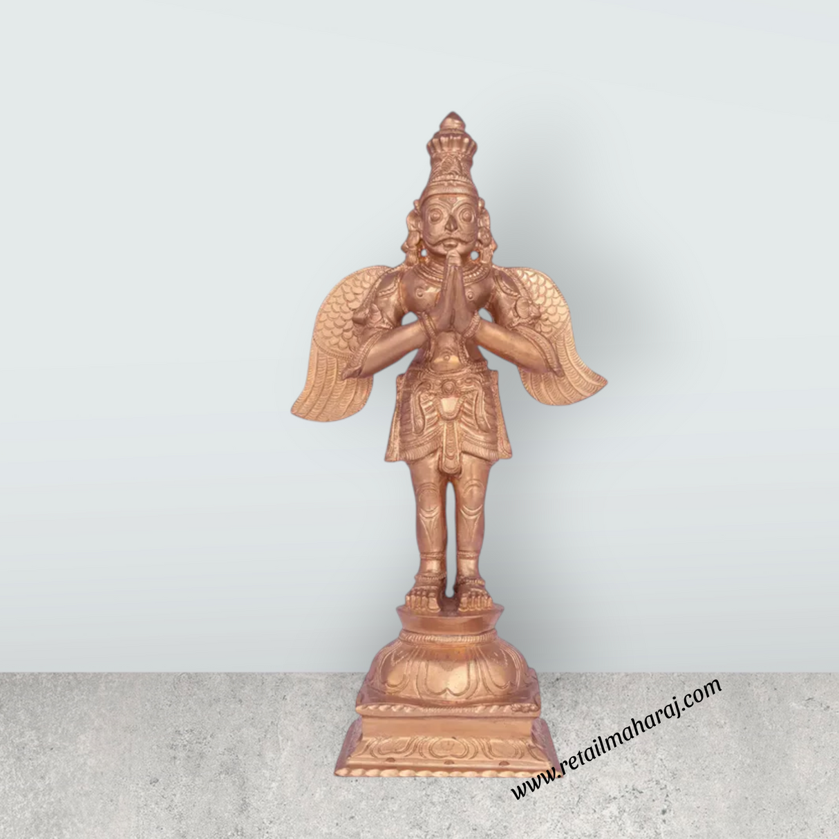 Garudan standing On Base Murti - 10 x 5.5 Inches | Panchaloham Statue / Garuda bhagavan Sculpture For Pooja - Retail Maharaj