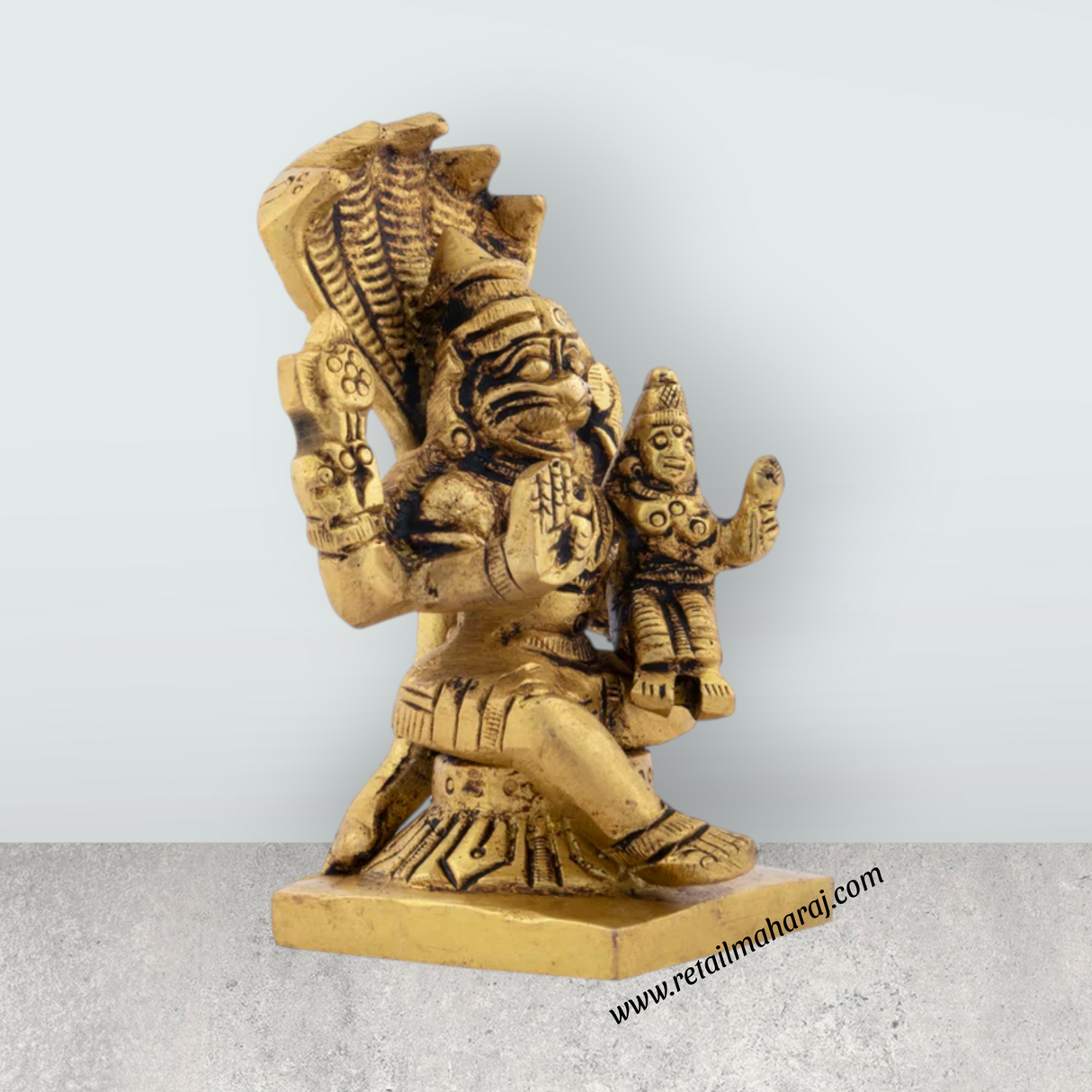 Lakshmi Narasimhar Idol - 3.5 x 2.5 Inches | Brass Antique Statue/ Lakshmi Narasimha Idol for Pooja - Retail Maharaj