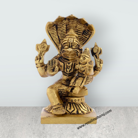 Lakshmi Narasimhar Idol - 3.5 x 2.5 Inches | Brass Antique Statue/ Lakshmi Narasimha Idol for Pooja - Retail Maharaj