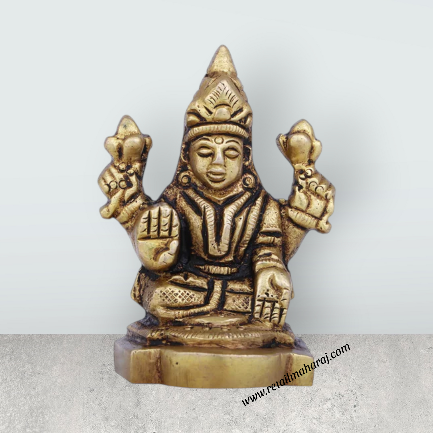 Laxmi Idol - 2 x 1.5 Inches | Antique Brass Idol/ Lakshmi Idol/ Lakshmi Murti for Pooja - Retail Maharaj