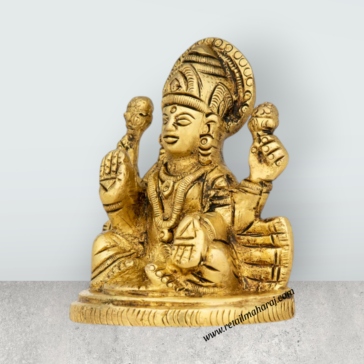Lakshmi Idol Sitting On Base - 3.5 x 3 Inches | Antique Brass Idol/ Laxmi Idol for Pooja - Retail Maharaj