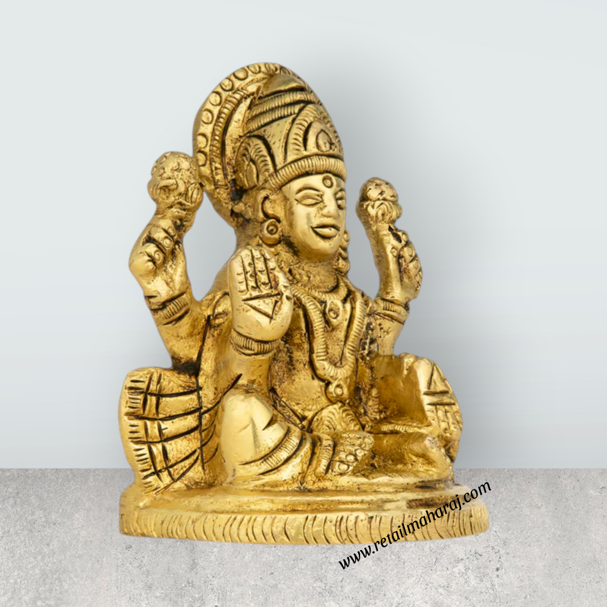 Lakshmi Idol Sitting On Base - 3.5 x 3 Inches | Antique Brass Idol/ Laxmi Idol for Pooja - Retail Maharaj