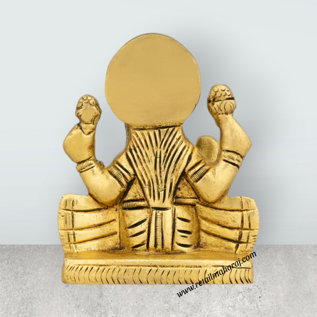 Lakshmi Idol Sitting On Base - 3.5 x 3 Inches | Antique Brass Idol/ Laxmi Idol for Pooja - Retail Maharaj