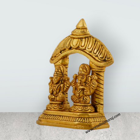Laxmi Ganesh Murti - 4 Inches | Antique Brass Statue/ Lakshmi Ganesh Murti for Pooja/ 400 Gms Approx - Retail Maharaj