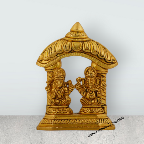 Laxmi Ganesh Murti - 4 Inches | Antique Brass Statue/ Lakshmi Ganesh Murti for Pooja/ 400 Gms Approx - Retail Maharaj