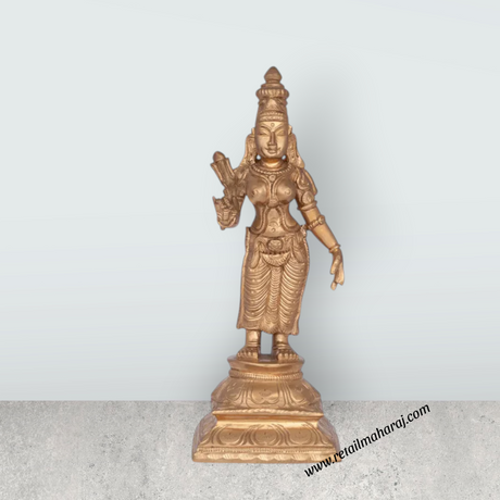Perumal Sridevi Bhudevi Murti - 10 x 4.5 Inches | Panchaloha Idol/ Perumal with Sridevi Bhudevi Statue For Pooja - Retail Maharaj