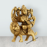 Durga Idol Sitting On Lion With 8 Hands - 2.5 x 2.5 Inches | Antique Brass Idol/ Durga Statue for Pooja/ 120 Gms - Retail Maharaj