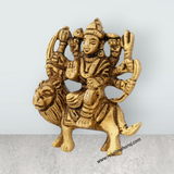 Durga Idol Sitting On Lion With 8 Hands - 2.5 x 2.5 Inches | Antique Brass Idol/ Durga Statue for Pooja/ 120 Gms - Retail Maharaj