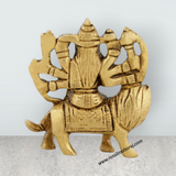 Durga Idol Sitting On Lion With 8 Hands - 2.5 x 2.5 Inches | Antique Brass Idol/ Durga Statue for Pooja/ 120 Gms - Retail Maharaj