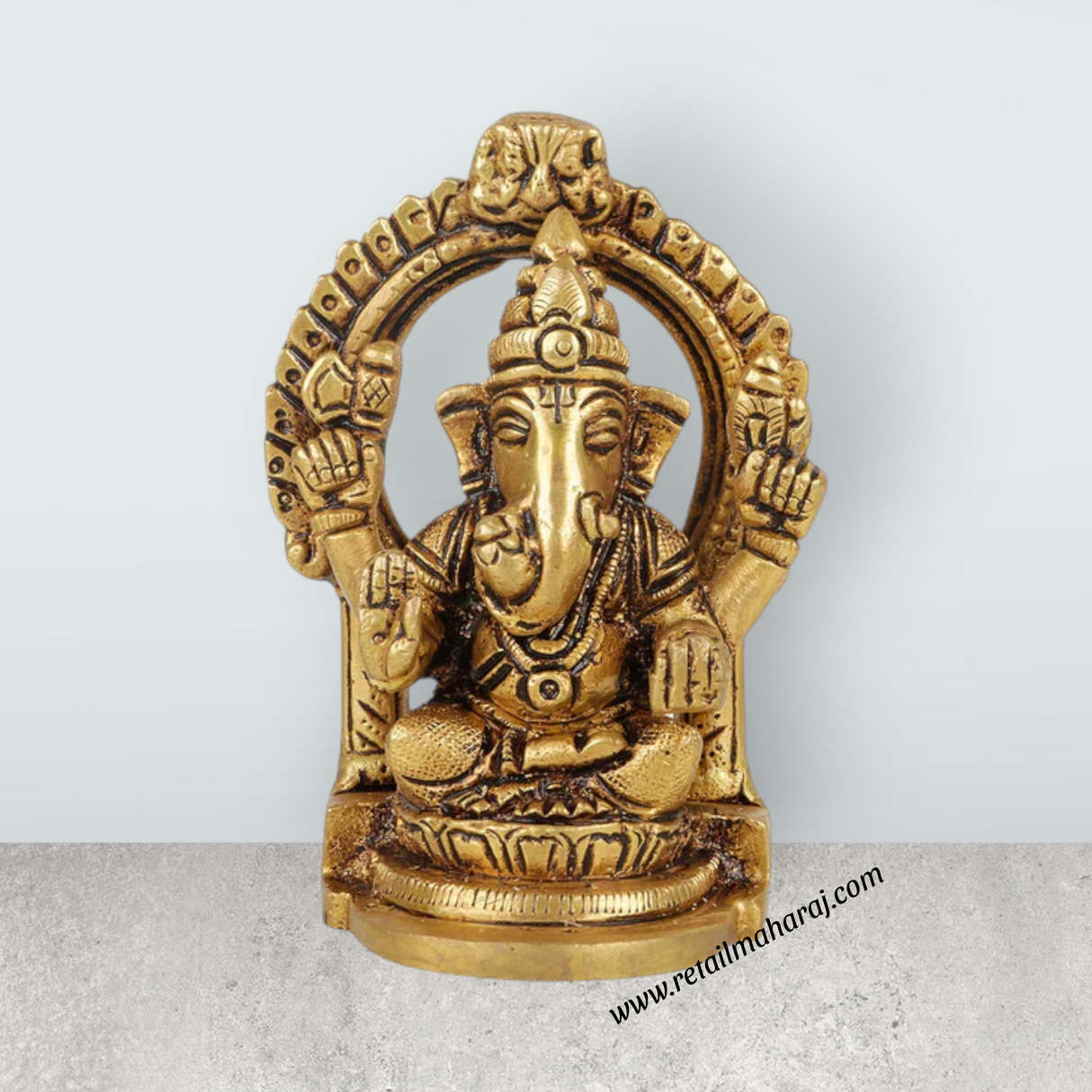 Ganesh with Arch Murti - 3.5 Inches | Antique Brass Statue/ Vinayagar Statue/ Ganesha Idol for Pooja - Retail Maharaj