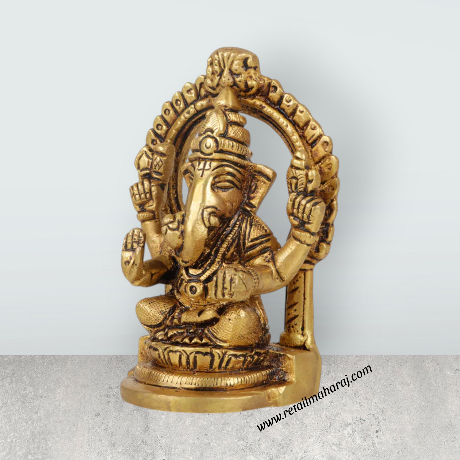 Ganesh with Arch Murti - 3.5 Inches | Antique Brass Statue/ Vinayagar Statue/ Ganesha Idol for Pooja - Retail Maharaj