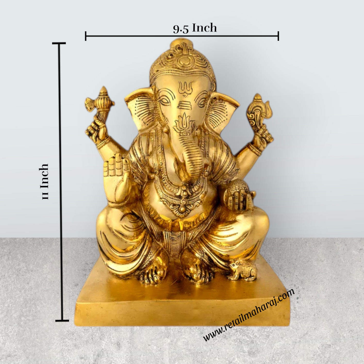 Ganesha Sitting Statue - 11 Inches | Antique Brass Idol / Vinayagar Sillai for Home, Office & Pooja - Retail Maharaj