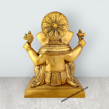 Ganesha Sitting Statue - 11 Inches | Antique Brass Idol / Vinayagar Sillai for Home, Office & Pooja - Retail Maharaj