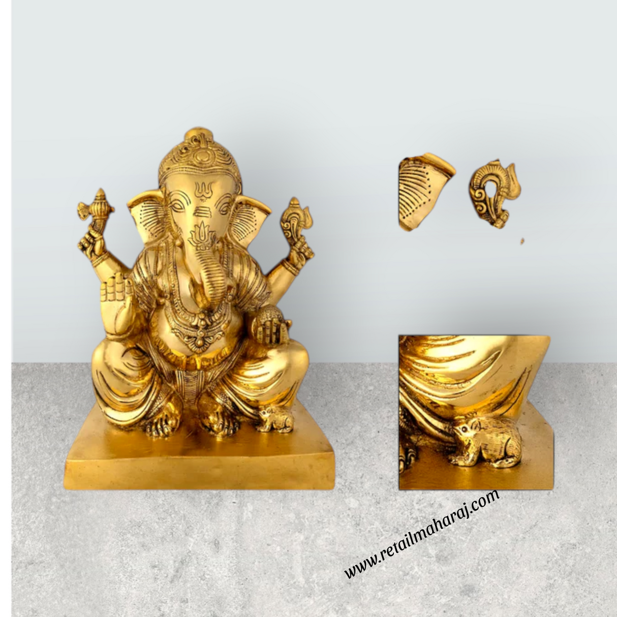 Ganesha Sitting Statue - 11 Inches | Antique Brass Idol / Vinayagar Sillai for Home, Office & Pooja - Retail Maharaj