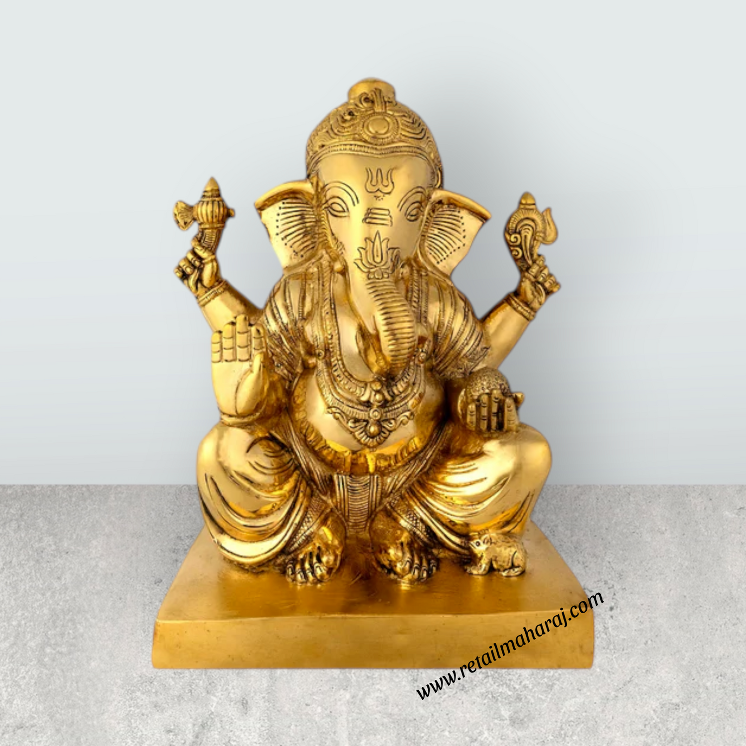 Ganesha Sitting Statue - 11 Inches | Antique Brass Idol / Vinayagar Sillai for Home, Office & Pooja - Retail Maharaj