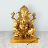 Ganesha Sitting Statue - 11 Inches | Antique Brass Idol / Vinayagar Sillai for Home, Office & Pooja - Retail Maharaj