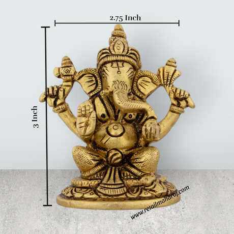Ganesh Murti - 3 x 2.75 Inches | Antique Brass Idol/ Vinayaka Statue/ Sitting Ganpati Murti for Pooja/ 350 Gms - Retail Maharaj