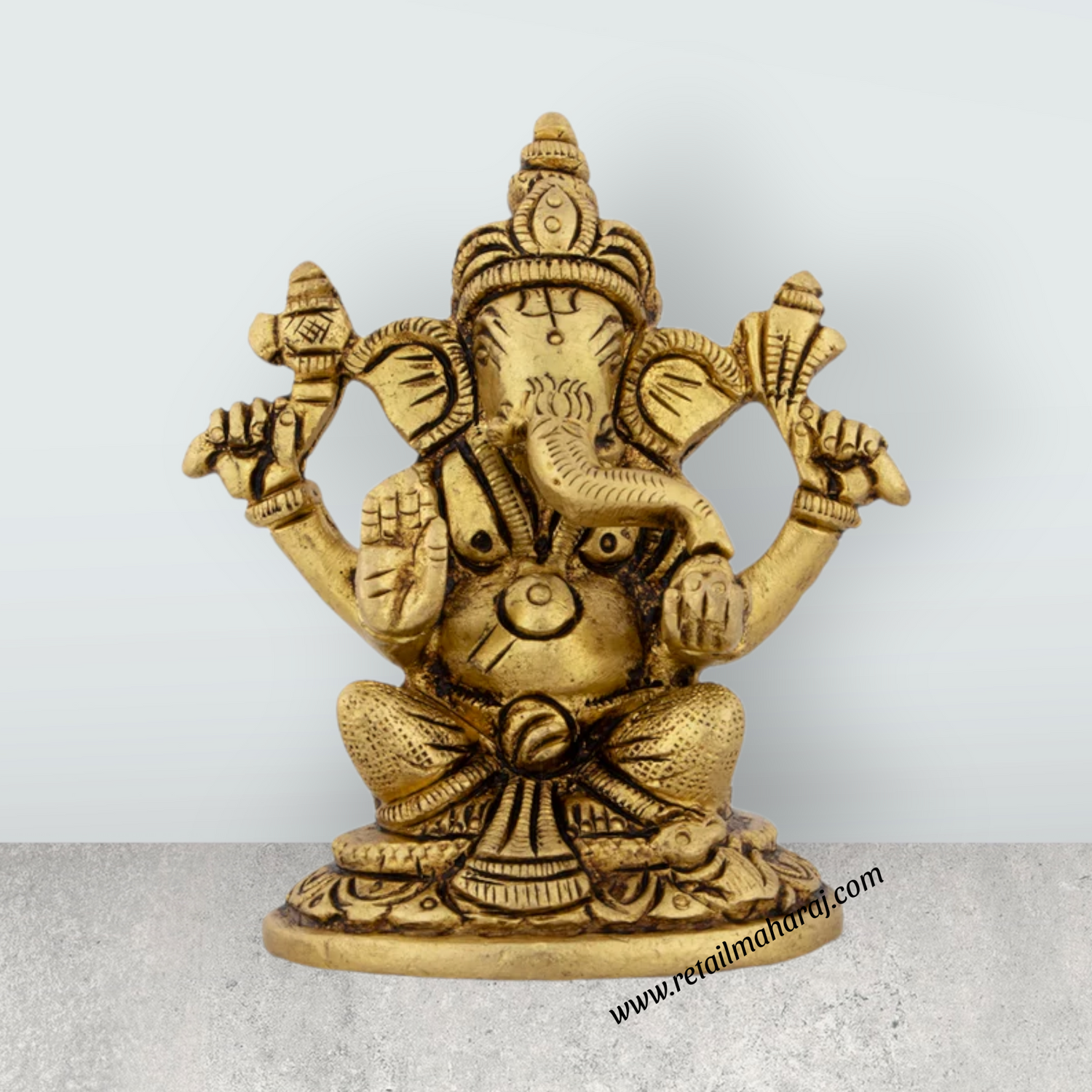 Ganesh Murti - 3 x 2.75 Inches | Antique Brass Idol/ Vinayaka Statue/ Sitting Ganpati Murti for Pooja/ 350 Gms - Retail Maharaj