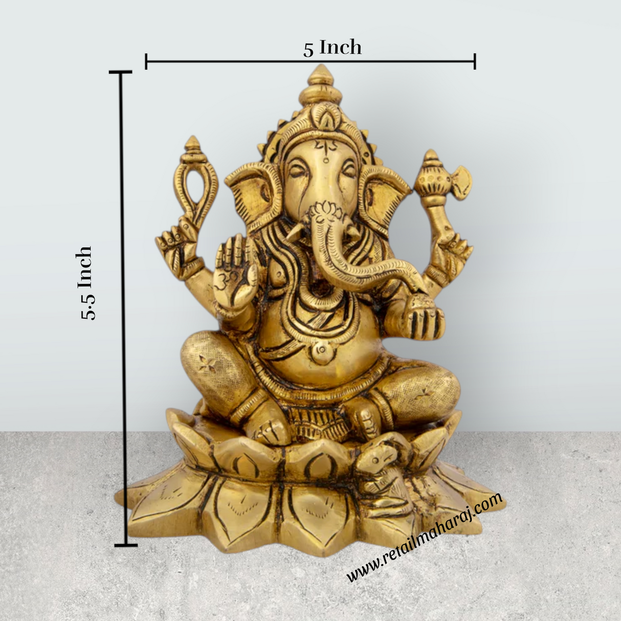 Ganesh Murti - 5 x 3.5 Inches | Antique Brass Idol/ Ganpati Idol/ Vinayaka Statue for Pooja/ 1.300 Kgs Approx - Retail Maharaj