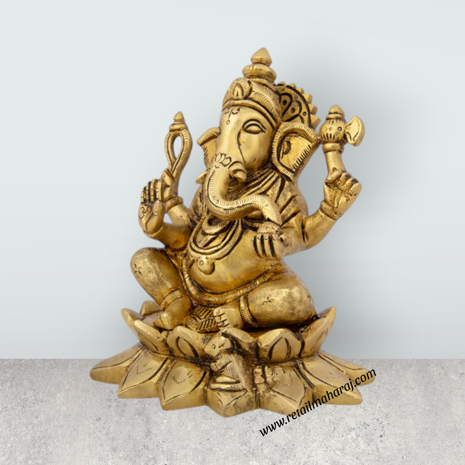 Ganesh Murti - 5 x 3.5 Inches | Antique Brass Idol/ Ganpati Idol/ Vinayaka Statue for Pooja/ 1.300 Kgs Approx - Retail Maharaj