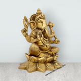 Ganesh Murti - 5.5 x 5 Inches | Antique Brass Idol/ Vinayaka Statue/ Ganpati Idol for Pooja/ 1.380 Kgs Approx - Retail Maharaj