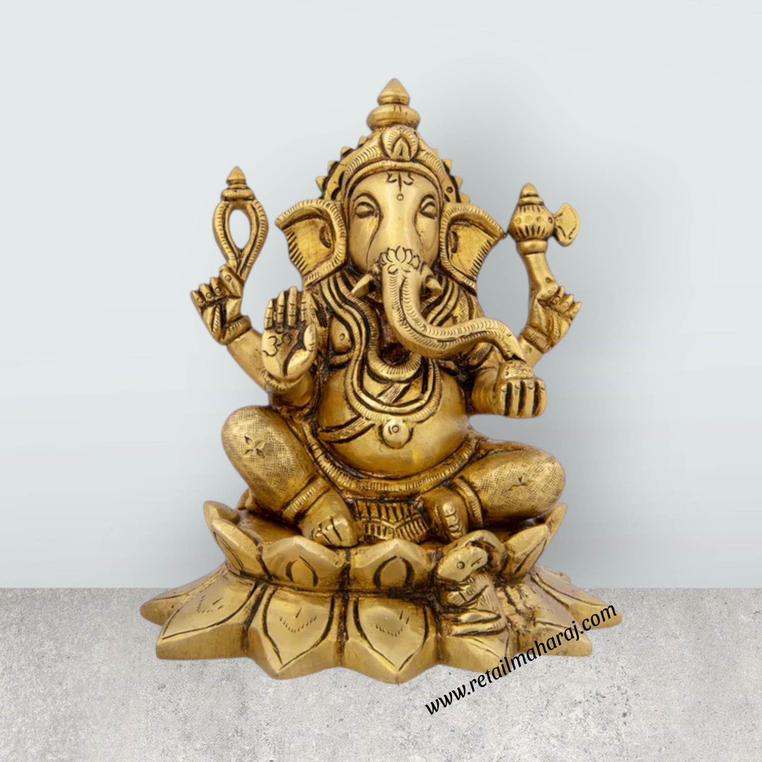 Ganesh Murti - 5.5 x 5 Inches | Antique Brass Idol/ Vinayaka Statue/ Ganpati Idol for Pooja/ 1.380 Kgs Approx - Retail Maharaj