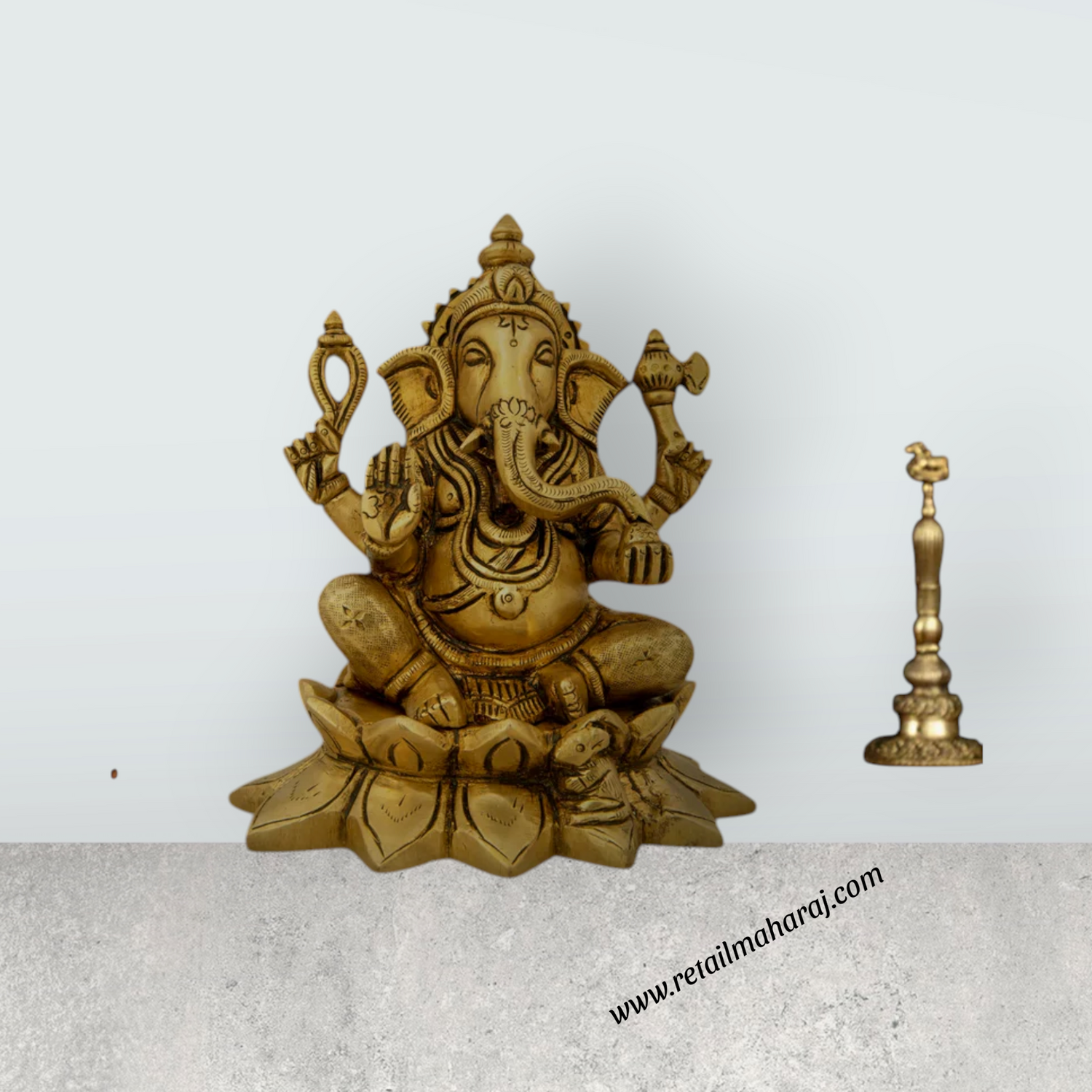 Ganesh Murti - 5.5 x 5 Inches | Antique Brass Idol/ Vinayaka Statue/ Ganpati Idol for Pooja/ 1.380 Kgs Approx - Retail Maharaj